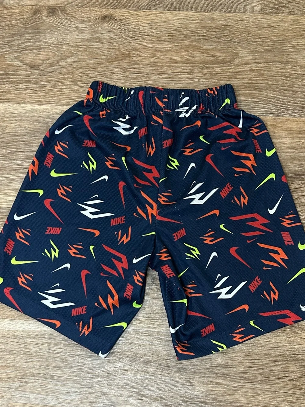 Nike Navy Boys' Graphic Athletic Shorts with Red, White & Neon Accents